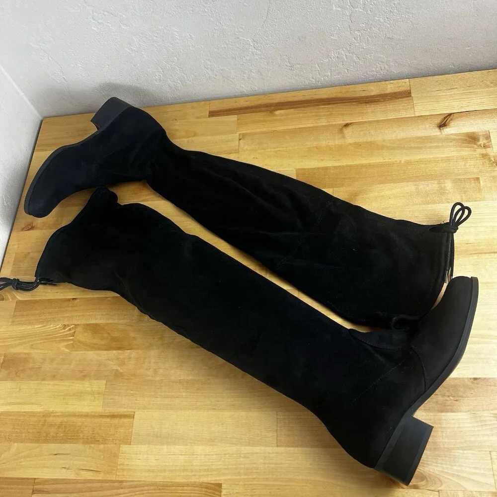 Charles David Over the Knee Boot Black Gammon Stretch Round Toe Tie Size‎ 6